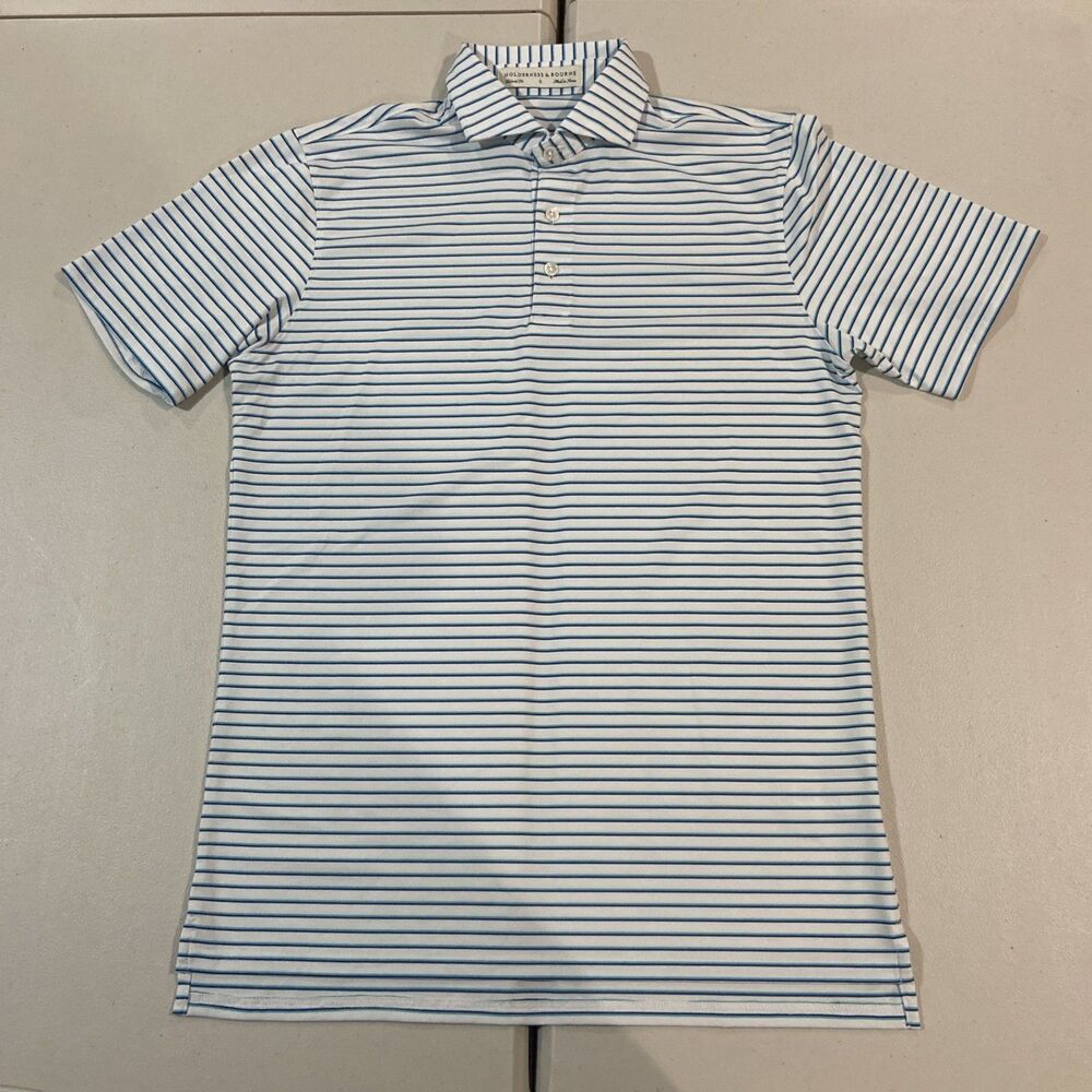Holderness & Bourne The Maxwell Polo Shirt Mens Small Blue Striped Stretch